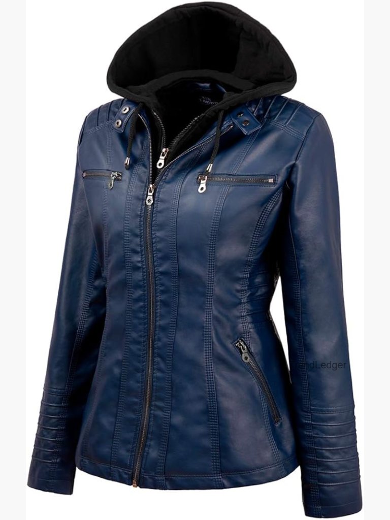 Faux Leather Moto Jacket With Removable Hood Plus Size
